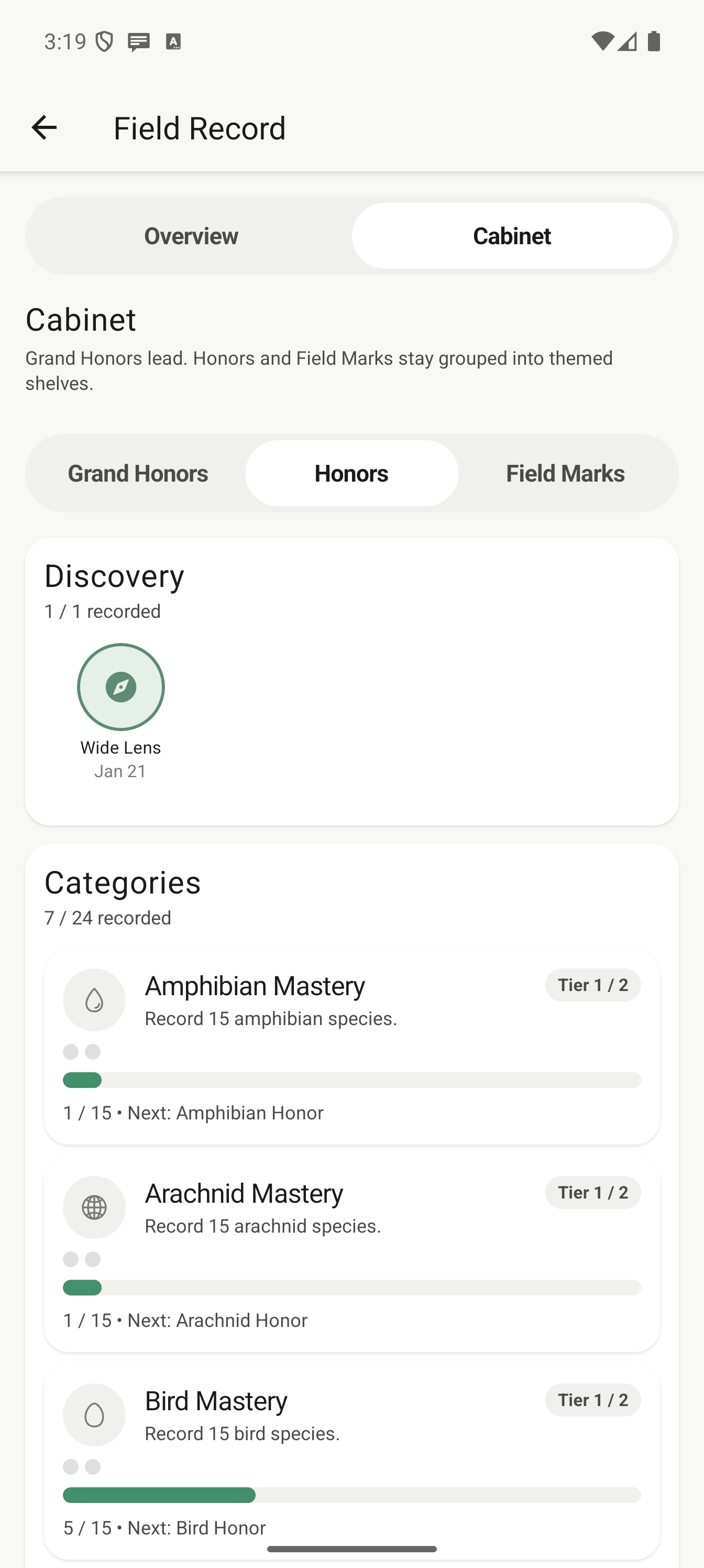Field Record — Honors tier