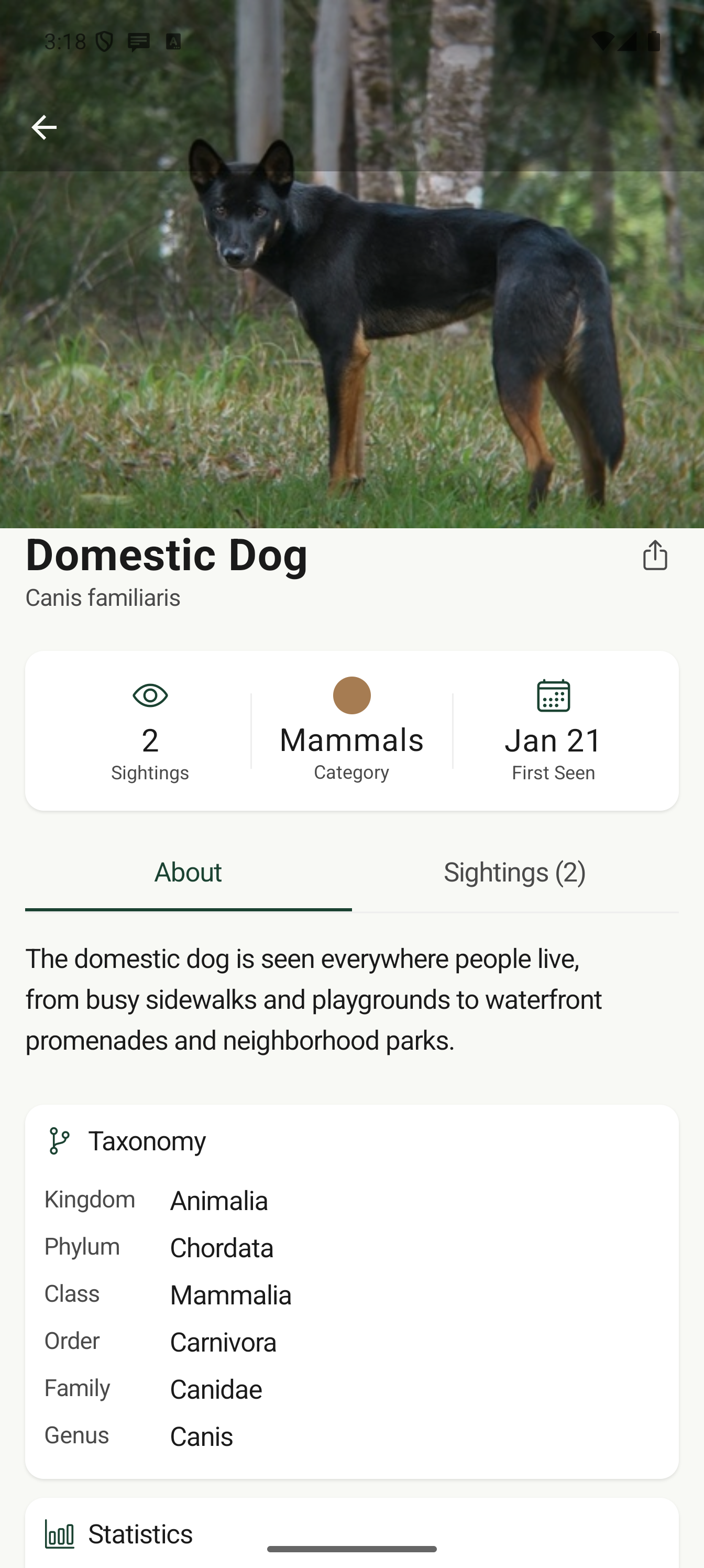 Detailed species page